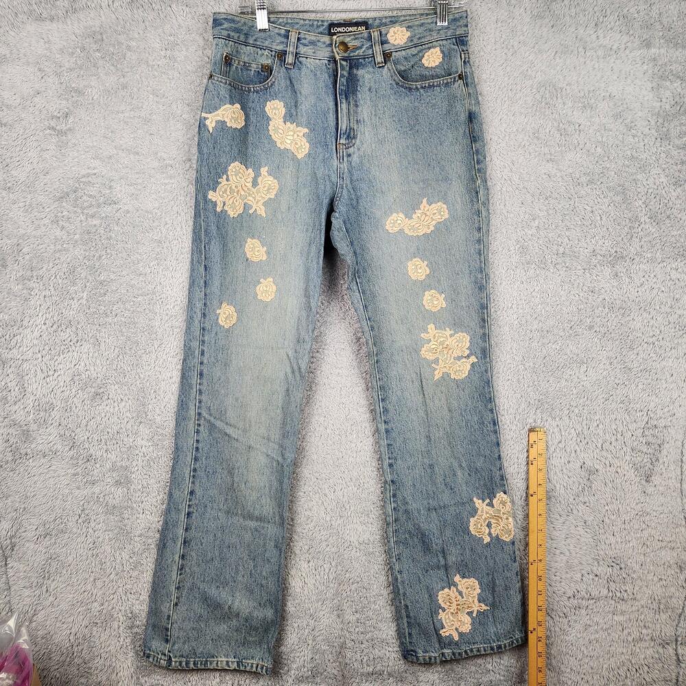 Vintage Londonjean Jeans Womens 10 Blue High Rise Straight Lace Floral 90s Y2K